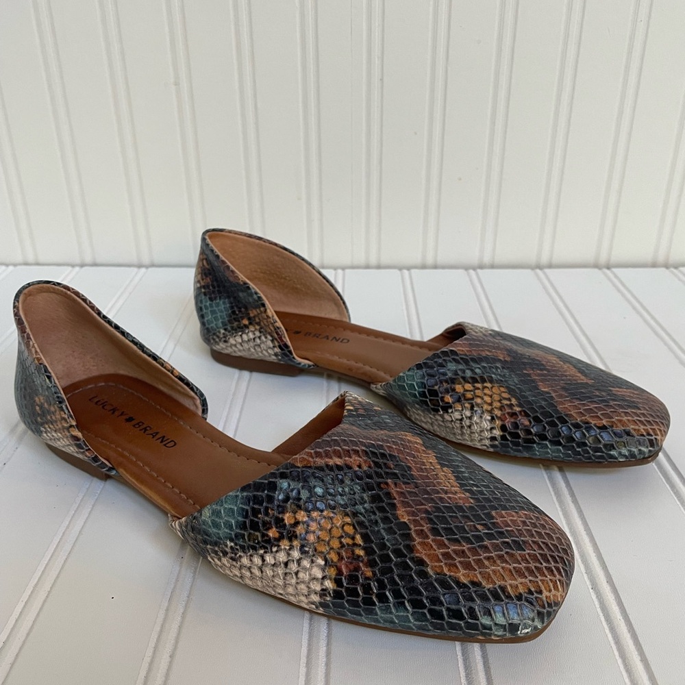 Lucky Brand Women's Leather Multicolor Snakeskin Loafers Size 8M